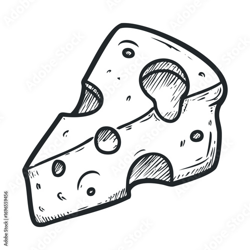 Delicious cheese block with holes for culinary inspiration and design. Vector hand drawn illustration