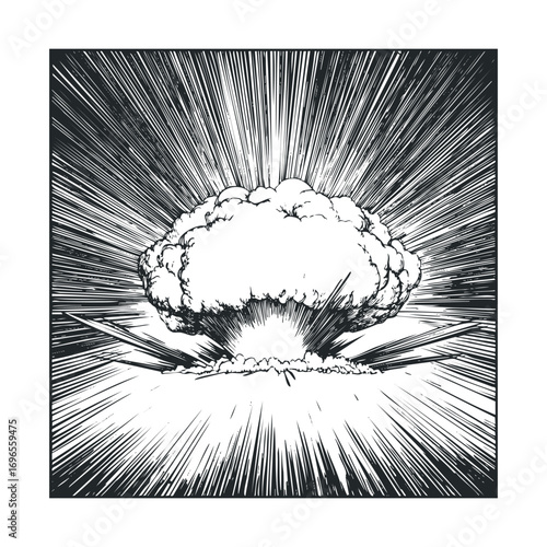 Explosion of a cloud bursting from the ground during a disaster event. Vector hand drawn illustration