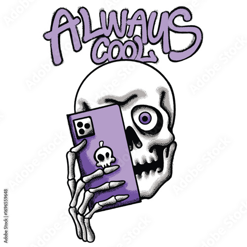 Skull Holding Smartphone for streetwear illustration