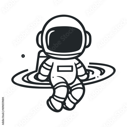 Charming astronaut in whimsical outer space design. Vector line illustration