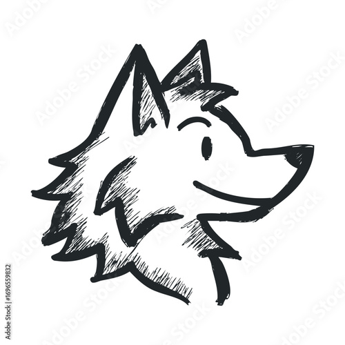 Friendly wolf character design for childrens storytelling projects. Vector hand drawn illustration