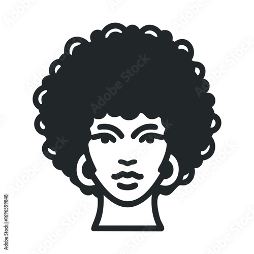 Portrait of a woman with afro hairstyle for creative design. Vector line illustration