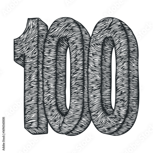 Bold 100 numeral design for celebration and milestone purposes. Vector hand drawn illustration