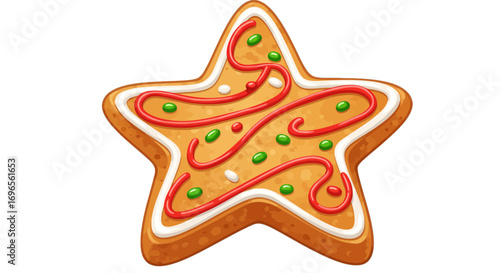 Star shaped gingerbread cookie holiday treat festive season christmas baking dessert food sweet icing on transparent background