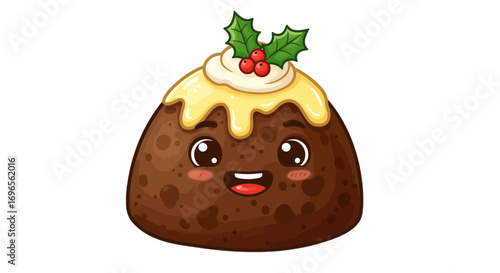 Cute christmas pudding holiday dessert food festive season sweet treat celebration kawaii character design on transparent background