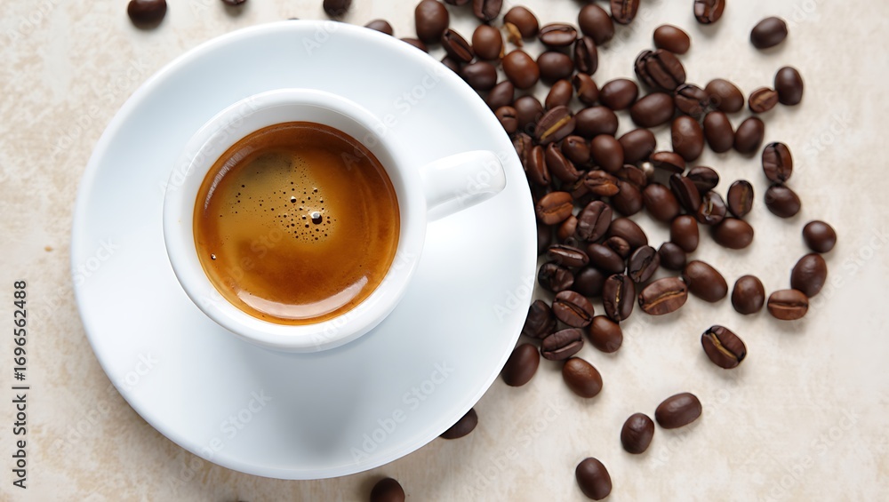 Fototapeta premium Aromatic Coffee Break Featuring a White Cup Filled with Espresso