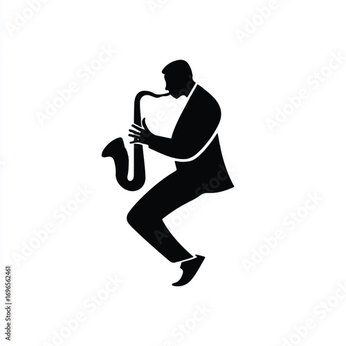 Silhouette of a Jazz Musician Performing on Saxophone Evokes Musicality and Artistic Expression with Timeless Appeal
