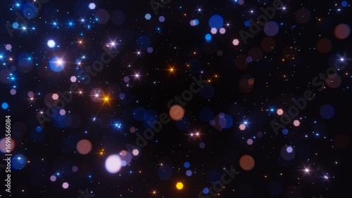 Abstract motion background shining colorfull particles. Shimmering Glittering Particles With Bokeh. Popular, modern, christmas, new year, holiday, wedding background, 2026. 4K loop video animation