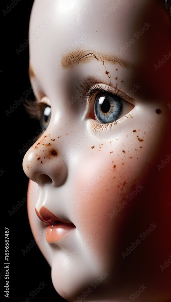 Fototapeta premium Antique Porcelain Doll Nostalgic Side Face Profile