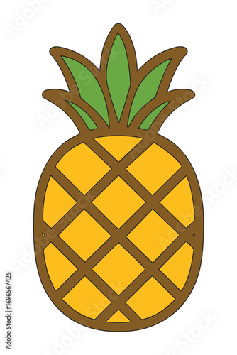 Simple Pineapple with Green Leaves Isolated on a White Background