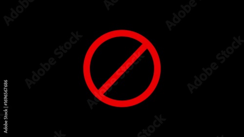neon line ban icon animation stop wrong problem attention carfull warning animated. Neon Prohibition Forbidden Sign on Black Background.