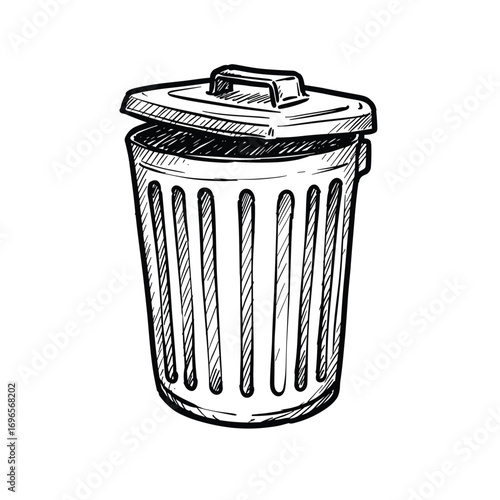 a trash can in black and white illustration