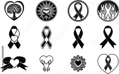 Leukemia awareness ribbons and heart icons set for support and hope vector