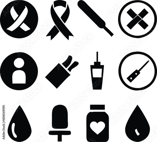 Diabetes awareness icons set for medical health care and support campaigns vector