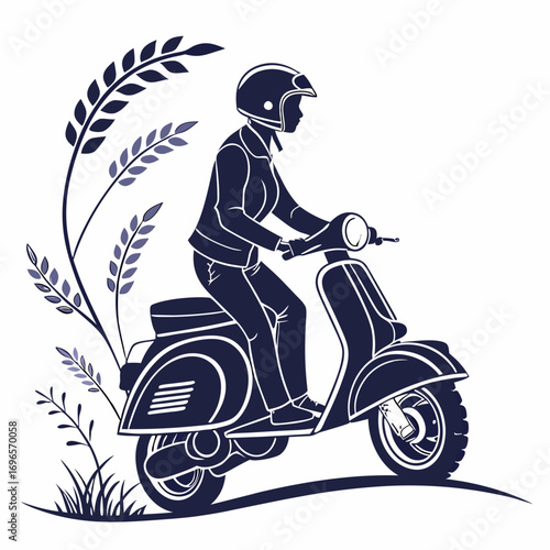 Downloadable scooter silhouette vector with a clean white background. Ideal for print on-demand products like mugs, books, and t-shirts. Easy to use.