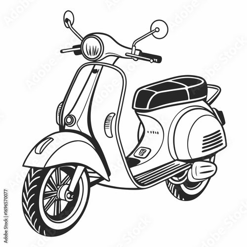 Downloadable scooter silhouette vector with a clean white background. Ideal for print on-demand products like mugs, books, and t-shirts. Easy to use.