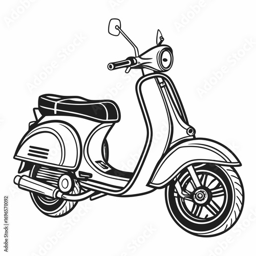 Downloadable scooter silhouette vector with a clean white background. Ideal for print on-demand products like mugs, books, and t-shirts. Easy to use.