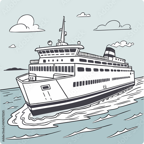 Sea train ferry boat. Big ship