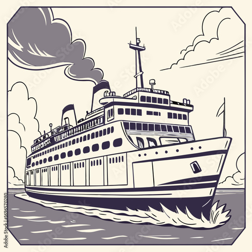 Sea train ferry boat. Big ship