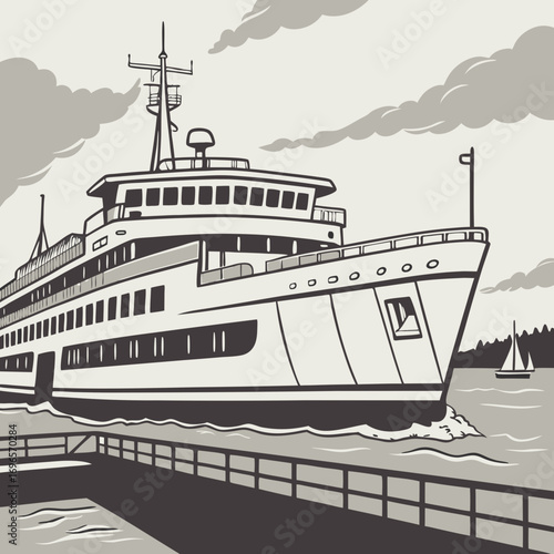 Sea train ferry boat. Big ship