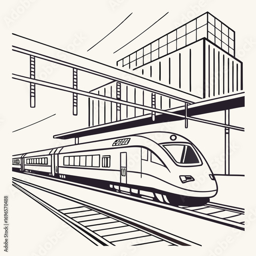 Metro train vector illustration sketch. Fast modern express passenger train on high speed railway station