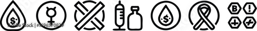 Diabetes awareness icons set blood drop ribbon syringe bottle no sugar healthy lifestyle vector