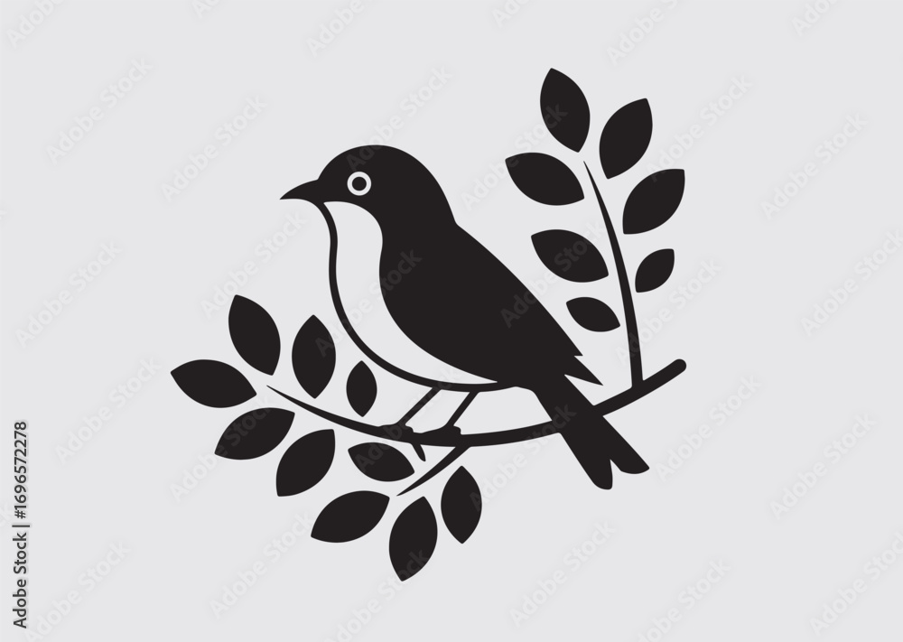 Fototapeta premium Black Bird Perched vector icon, Bird Perched vector silhouette