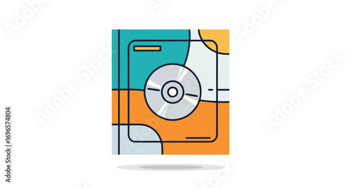 Retro digital music player design with bold lines and warm color palette, evoking a nostalgic tech aesthetic