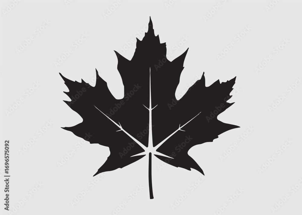 Fototapeta premium Black seven-pointed leaf vector icon, vector silhouette