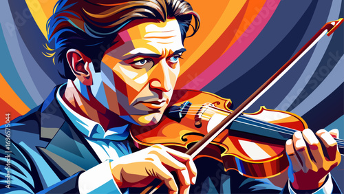 Close-up portrait of male violinist holding violin gracefully. Isolated background emphasizes melody, harmony, and artistic passion.