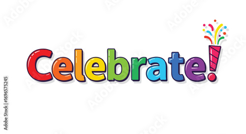 Colorful celebration word with confetti illustration, perfect for festive and happy occasions, ideal for graphic design projects