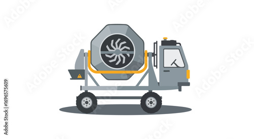 Minimalist Illustration of a Concrete Mixer Truck on a White Background Construction Vehicle Imagery for Industrial Use and Construction Projects