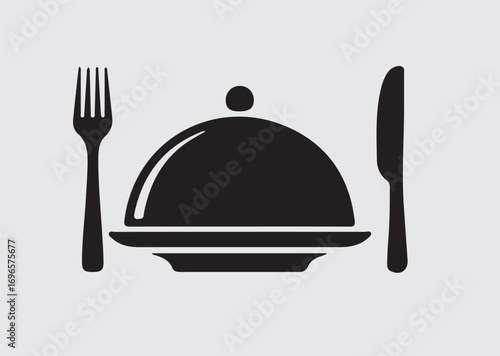 Black Restaurant dish knife and fork  vector icon, vector silhouette