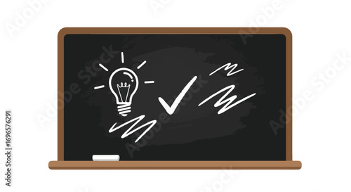 Creative ideas and project approval concept illustrated on a chalkboard with success symbol presentation