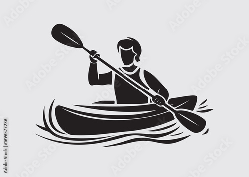 Black woman canoe plate vector icon, vector silhouette