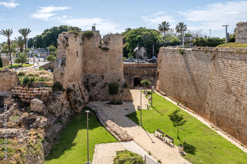 Fototapeta premium The Moat Garden next to the Eastern Wall Promenade in Acre, Akko in Israel.