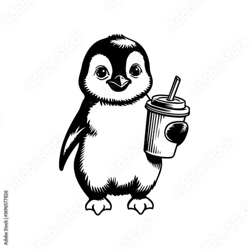 Cute Penguin Holding a Drink Cup