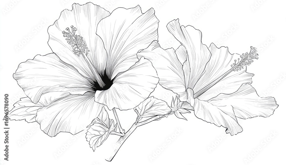 Fototapeta premium Elegant black and white hibiscus blossoms