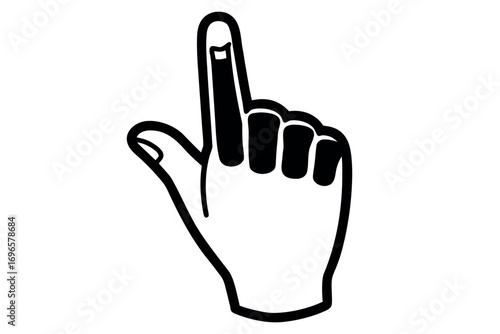 Minimalist black and white vector icon of a hand with the index finger pointing up, representing a gesture of direction or the number one.