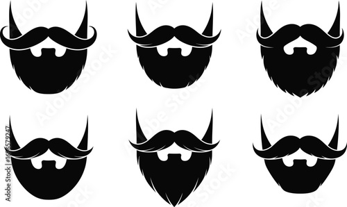 Collection of diverse beard and mustache styles in silhouette