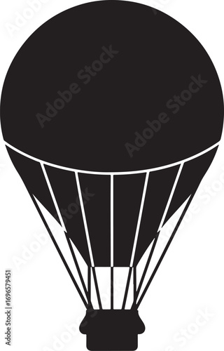 Elegant black and white hot air balloon illustration for adventure and travel themes design