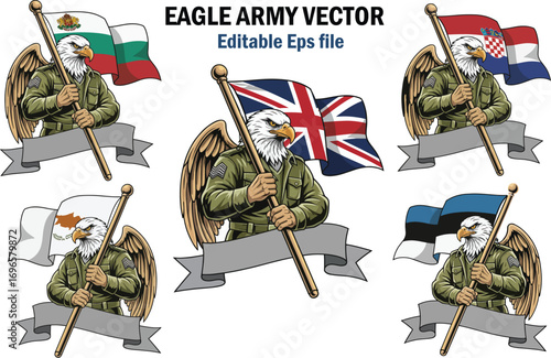 Eagle Army solder Vector art design with uk ,Cyprus,Denmark flag 