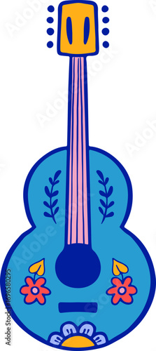 Guitar with Mexican Floral Elements