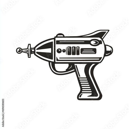 Vintage Ray Gun Illustration in Black and White for Science Fiction Themes and Nostalgic Designs and Space Exploration