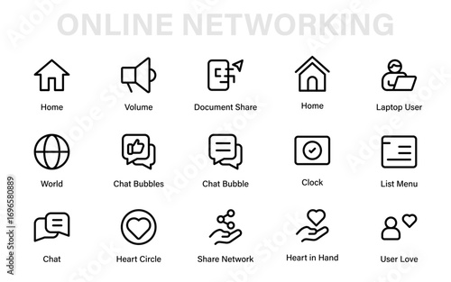 Creative professional modern line icon set for social platforms with minimal vector outline symbols of posting, sharing, connecting, and digital networking