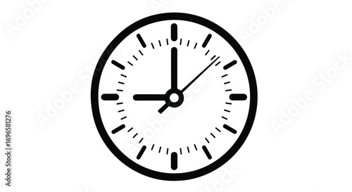 Precisely crafted clock image showcasing the exact time reading of nine o'clock and a few seconds captured in monochrome simplicity