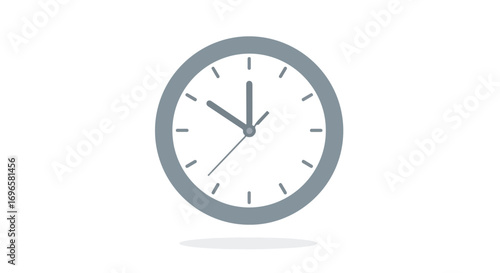 Visual depiction of a simplistic clock face indicating ten minutes past ten in grey tones on a plain backdrop