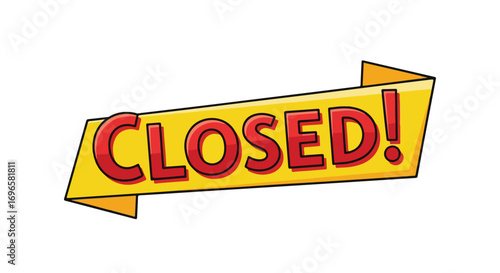 Vibrant cartoon-style closed banner illustration for retail and business promotion during temporary inaccessibility