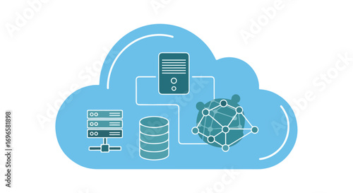 Digital cloud infrastructure showcasing networking servers database and centralized computing system using cutting-edge technology for remote access