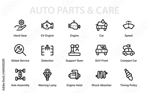 Modern Car Repair Service Line Icon Pack. Professional Auto Maintenance, Vehicle Garage Tools, Mechanic Fix, and Minimal Vector Collection